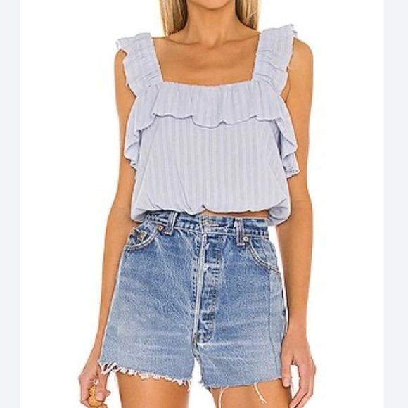 Show Me Your MuMu Tops - Show Me Your MuMu Women Tank Blouse XS Rosalina Crop Top Boho Cottage Light Blue